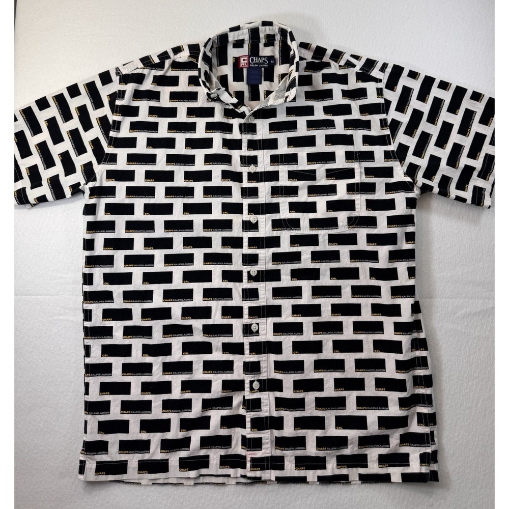 Chaps Ralph Lauren Men Button Down Shirt Medium Geometric Blocks 100% Cotton